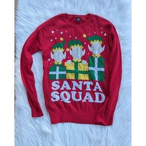 SANTA SQUAD Size M Ugly Funny Cute Christmas Sweater Photos Insert